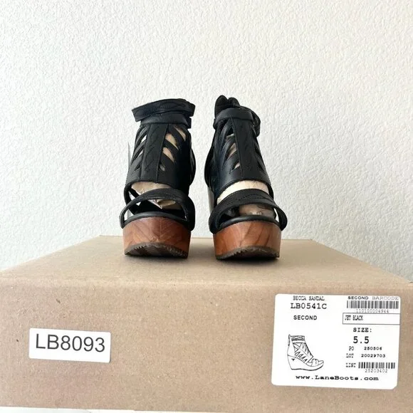 Lane Boots BECCA Womens Black Wedges 5.5 Western Sandals Cowgirl Leather Heels - Picture 10 of 11